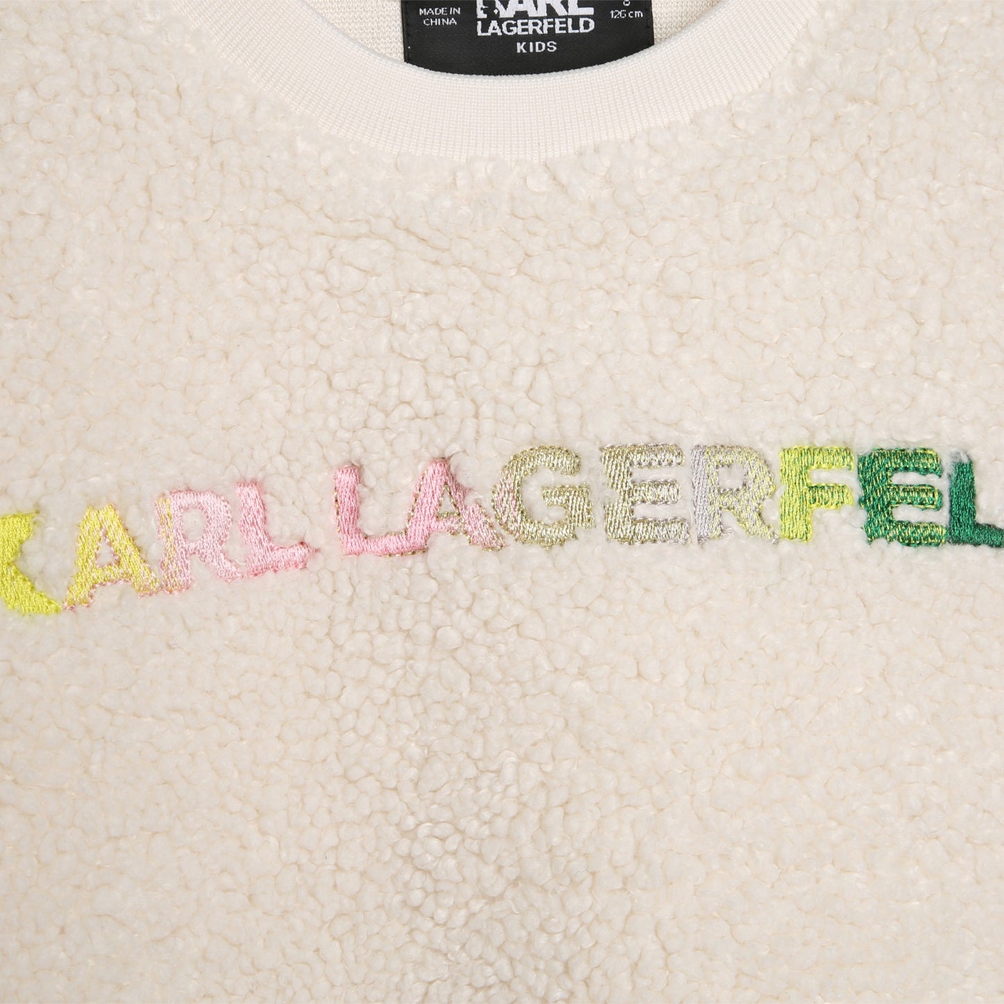 KARL LAGERFELD OFF WHITE SHERPA STRIPED WAIST SWEATSHIRT