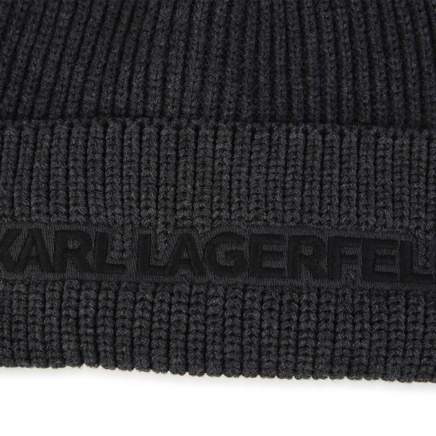 KARL LAGERFELD GREY RIBBED LOGO BEANIE