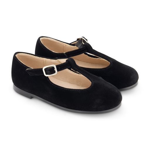 ZEEBRA BLACK VELVET T STRAP SHOE