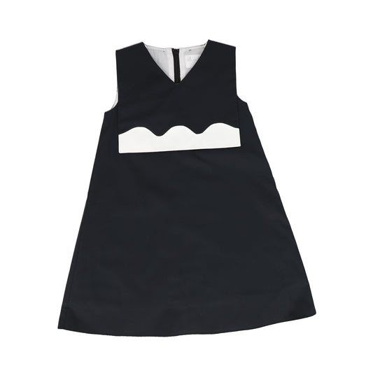 AISABOBO BLACK/WHITE SCALLOP V NECK DRESS [FINAL SALE]