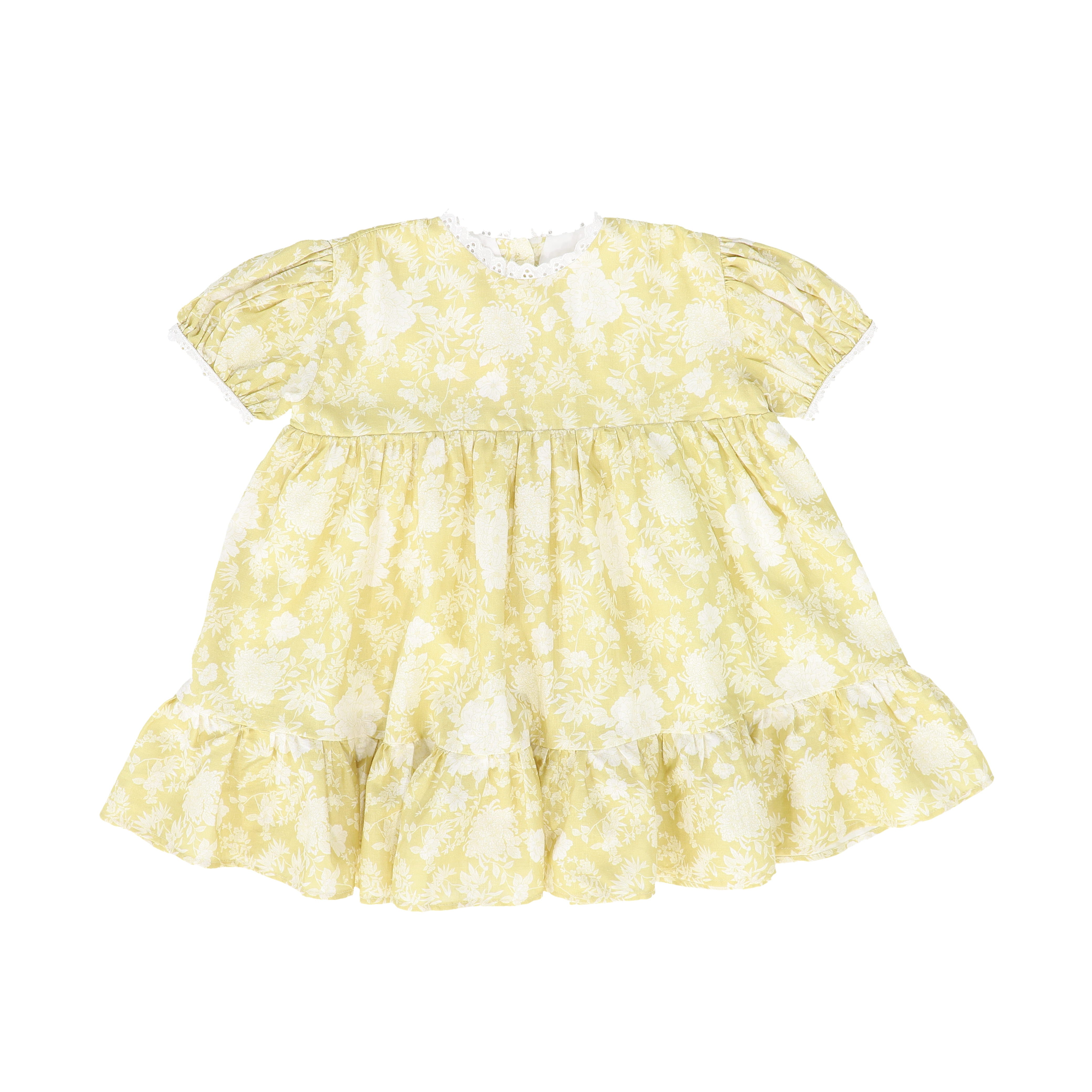 Yellow Floral Print Linen Dress