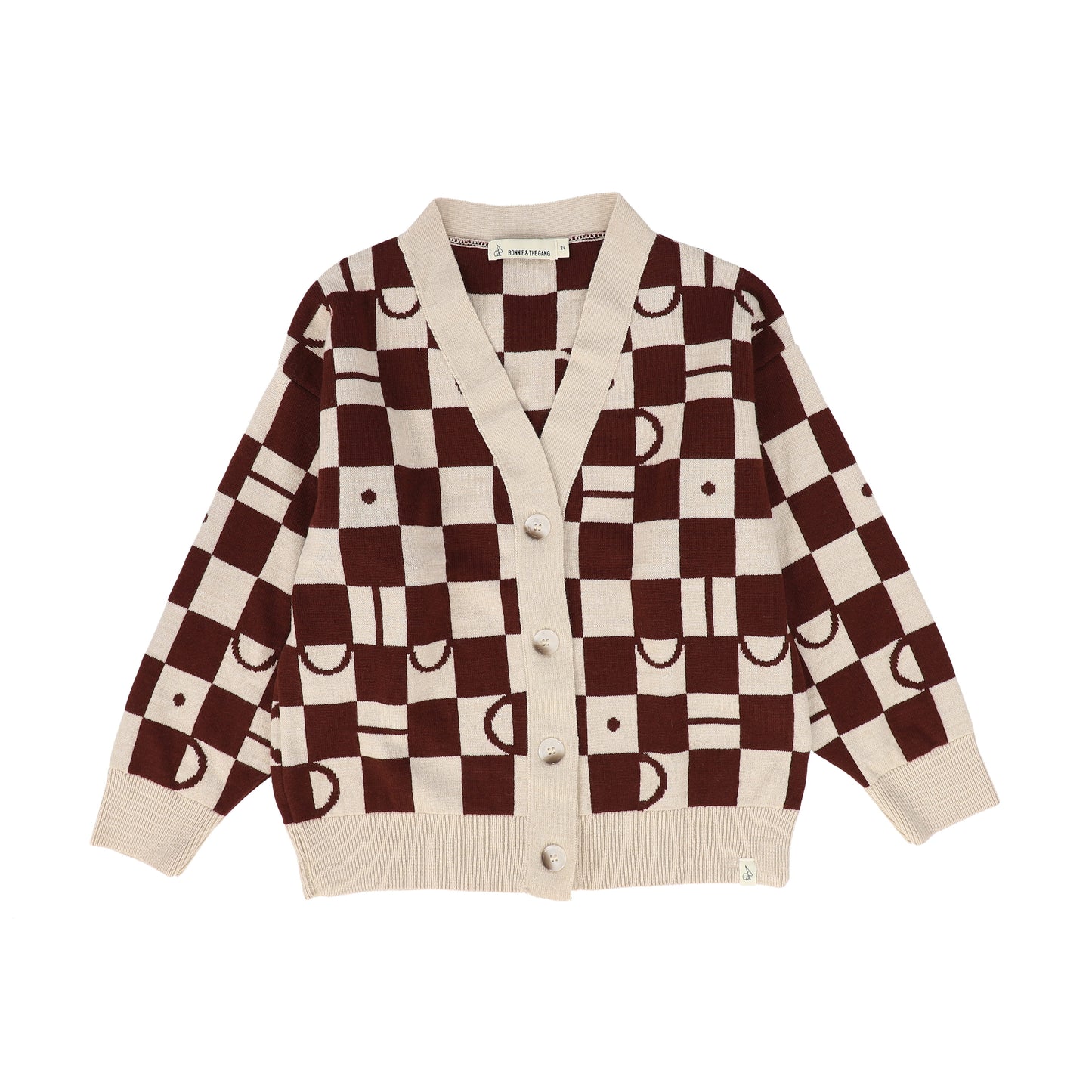BONNIE AND THE GANG CHECKERED PLUM CARDIGAN