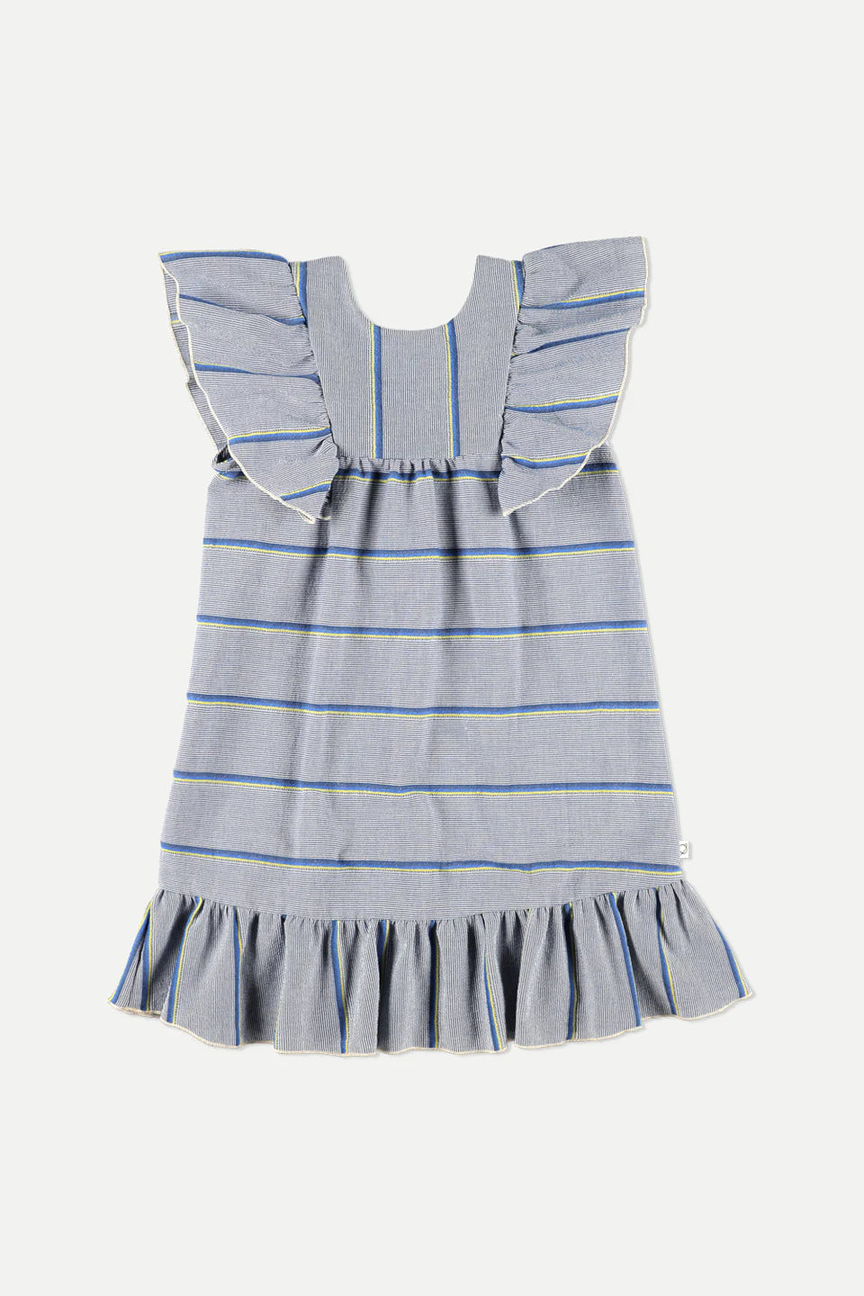 MY LITTLE COZMO DENIM STRIPED RUFFLED SLEEVE DRESS [FINAL SALE
