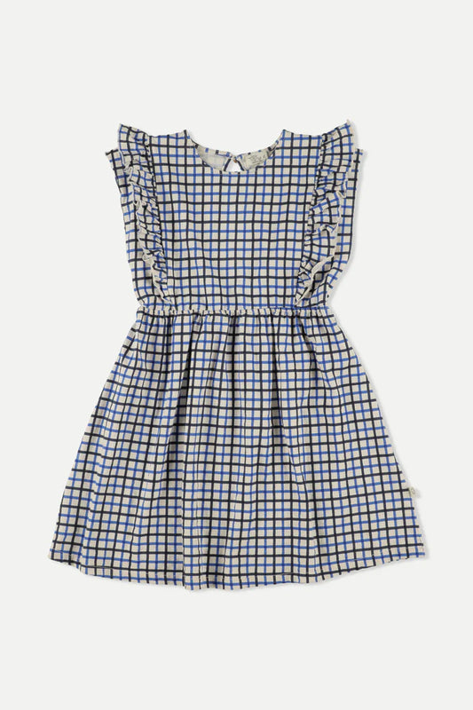 MY LITTLE COZMO NAVY CHECKED RUFFLED DRESS [FINAL SALE]