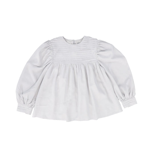 BACE COLLECTION LIGHT GREY PLEATED DETAIL BUBBLE SLEEVE BLOUSE