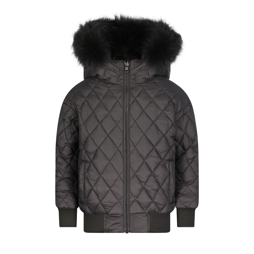 SCOTCH BONNET BLACK QUILTED FUR TRIM COAT