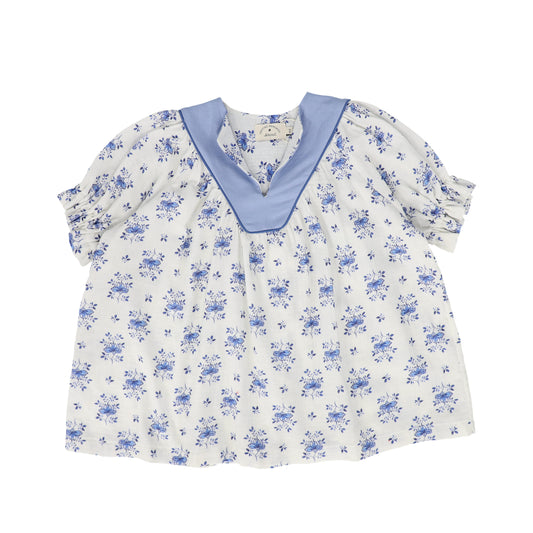 BIRINIT PETIT BLUE FLOWER PRINT V NECK DRESS [FINAL SALE]