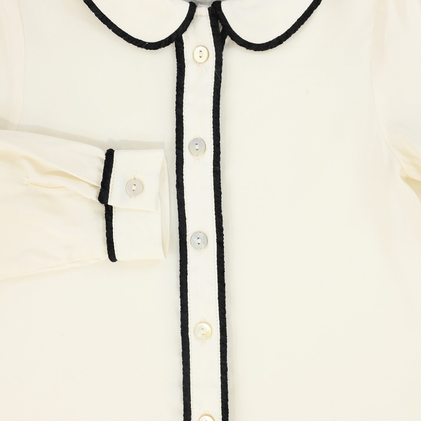 FRANCESCA GUILIANO CREAM/BLACK PIPED SILK BLOUSE