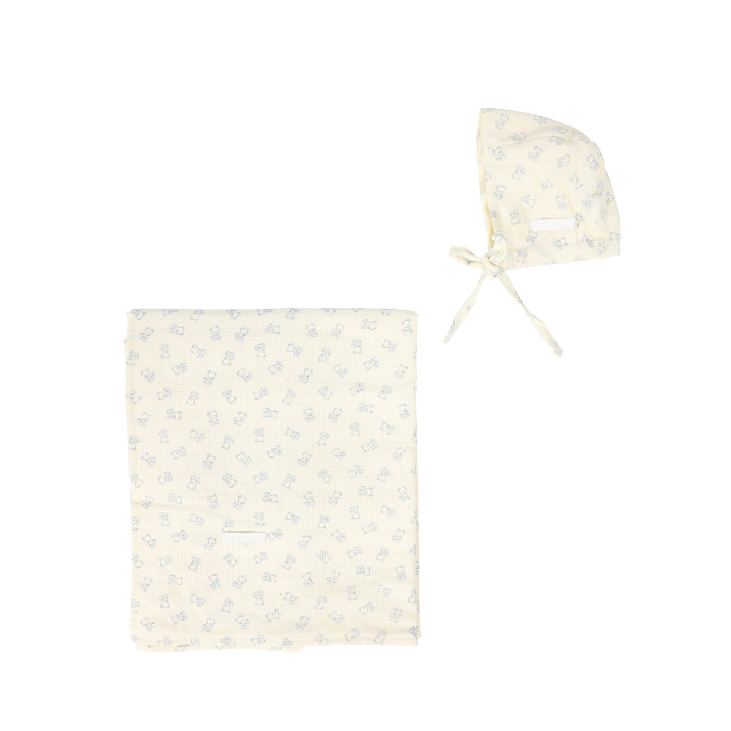 BEBE BEAUTE CREAM/BLUE TEDDY BEAR BONNET + BLANKET