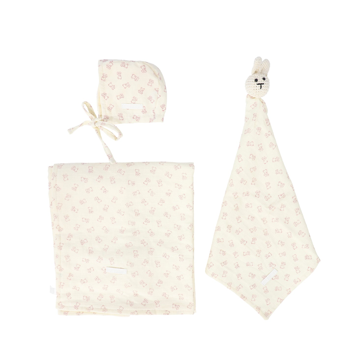 BEBE BEAUTE CREAM/PINK TEDDY BEAR ACCESSORY SET