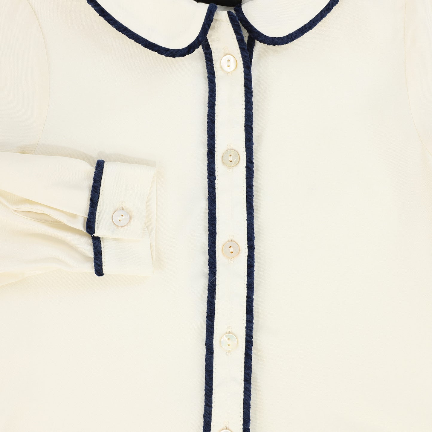 FRANCESCA GUILIANO CREAM/BLUE PIPED SILK BLOUSE