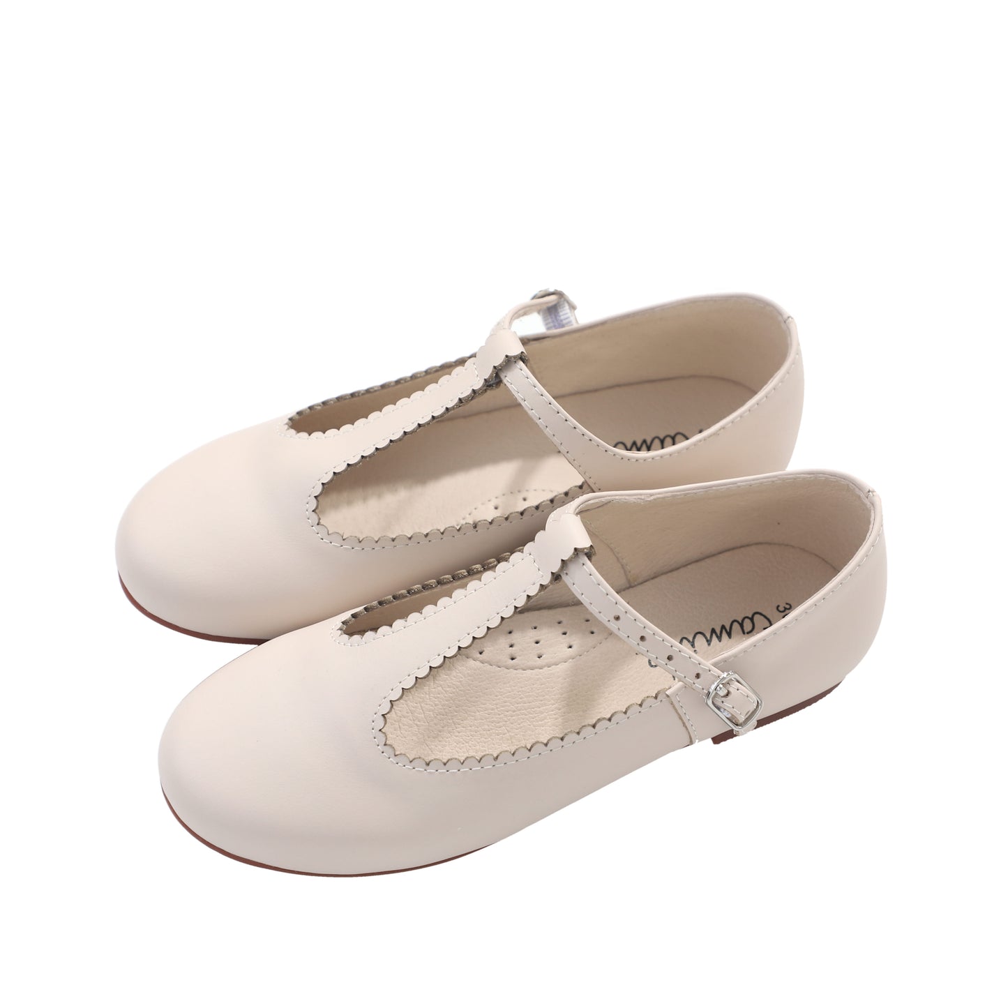 CAMILLE KIDS PALE PINK SCALLOP TRIM T-STRAP SHOE