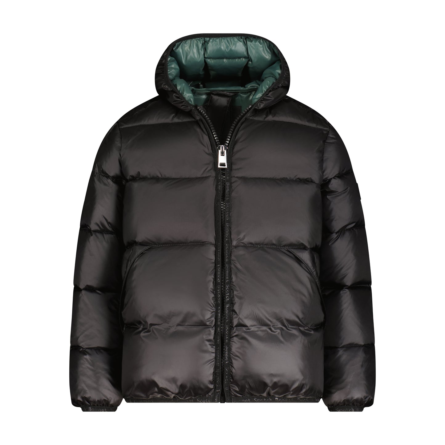 SCOTCH BONNET BLACK/GREEN PUFFER COAT