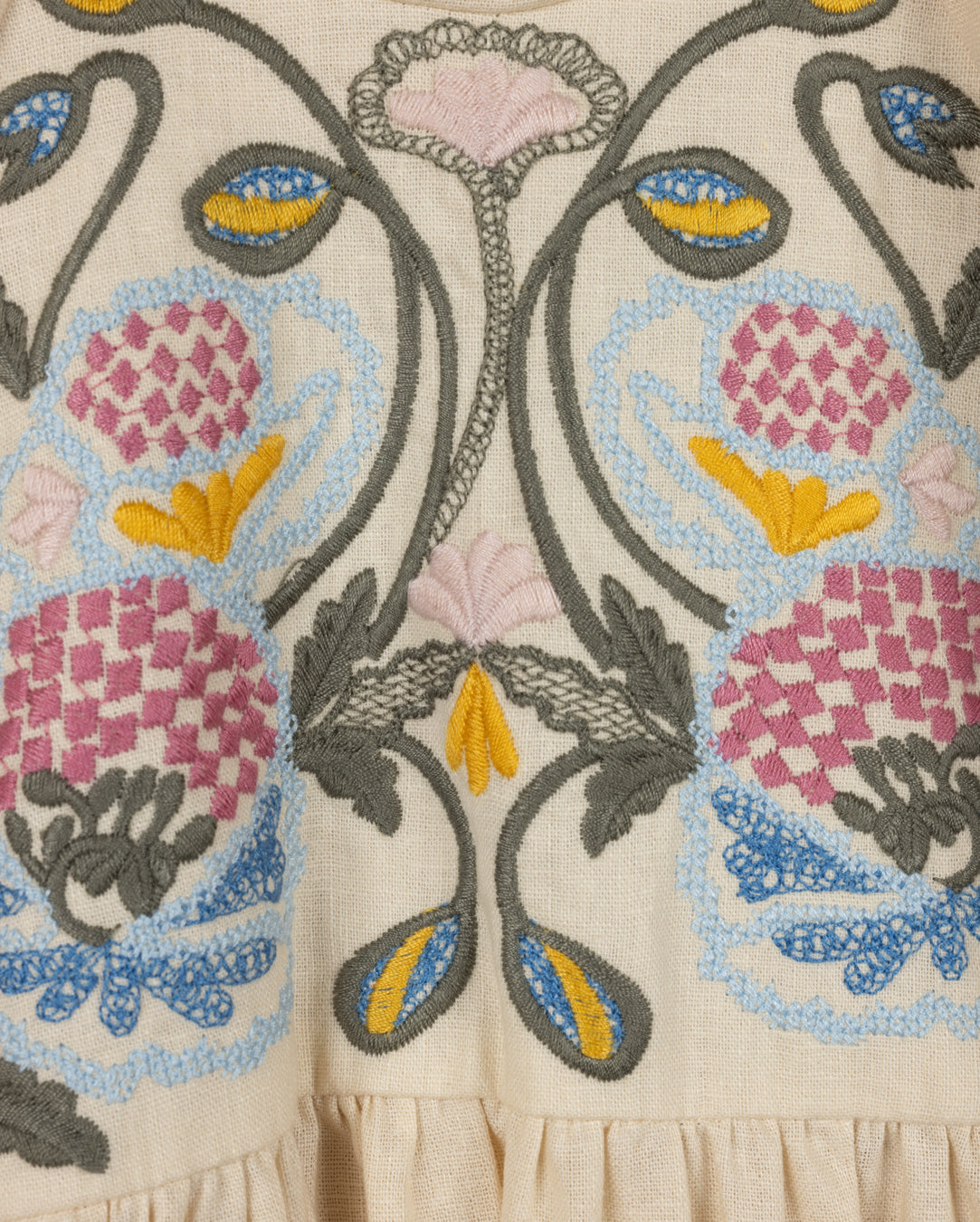 LILOU BEIGE FLORAL EMBROIDERED HIGH WAISTED DRESS