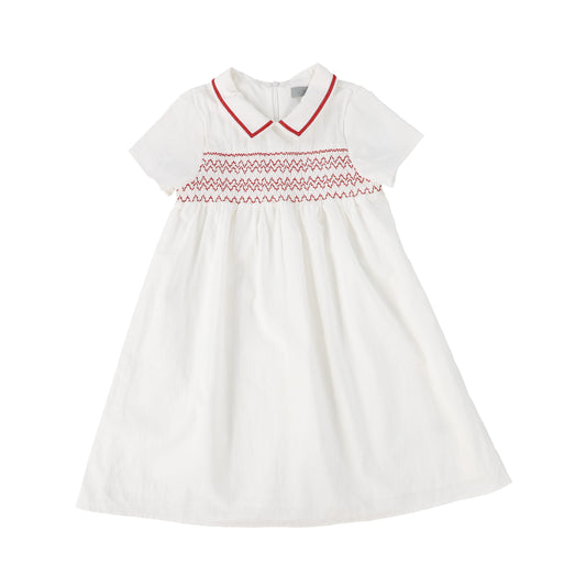 BACE COLLECTION WHITE SMOCKED COLLAR SS DRESS [FINAL SALE]