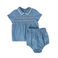 BACE COLLECTION BLUE SMOCKED COLLAR BLOOMER SET [FINAL SALE]