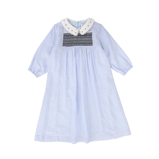 PAPILLON LIGHT BLUE EMBROIDERED FLORAL COLLARED DRESS [FINAL SALE]