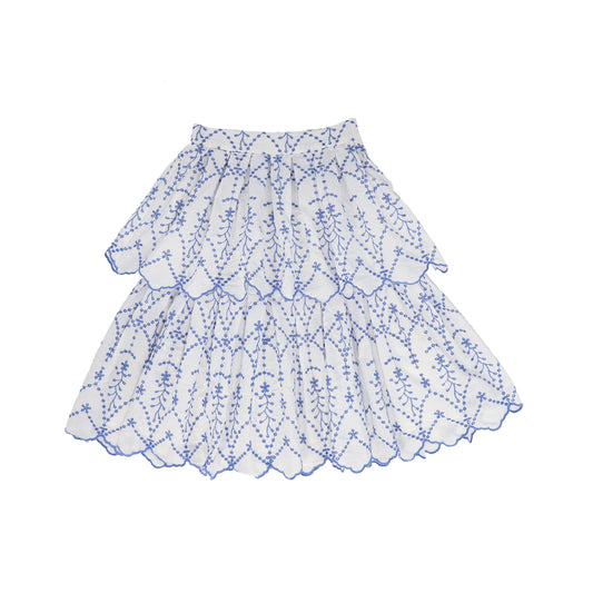 MALLORY AND MERLOT WHITE EMBROIDERED EYELET RUFFLE SKIRT [FINAL SALE]