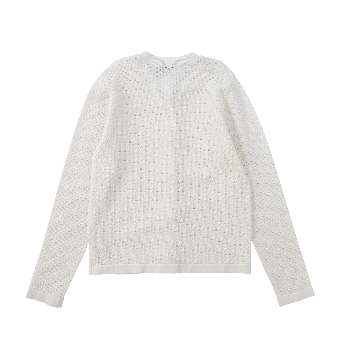 BAMBOO WHITE POINTELLE KNIT BUTTON CARDIGAN [FINAL SALE]