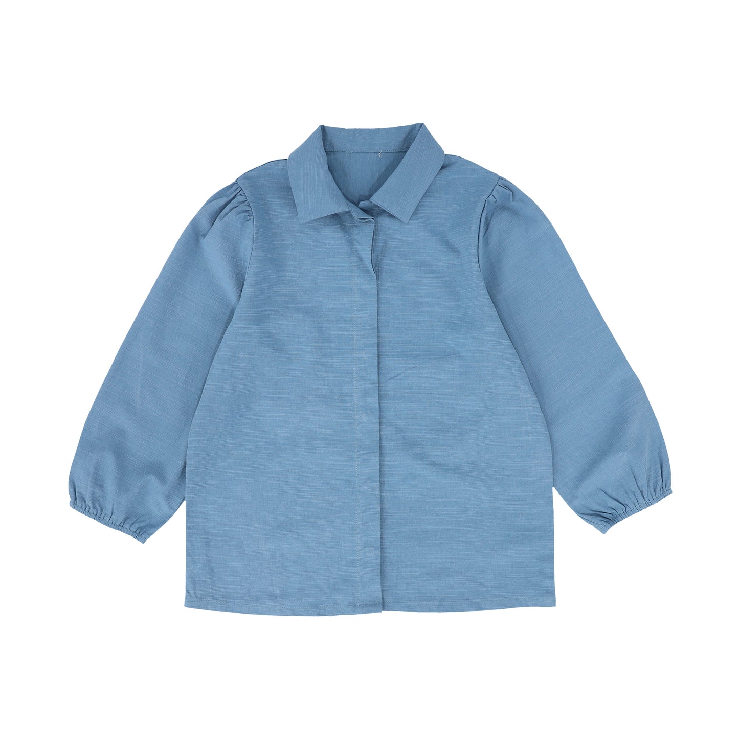 BACE COLLECTION BLUE PUFF SLEEVE COLLARD BLOUSE [FINAL SALE]