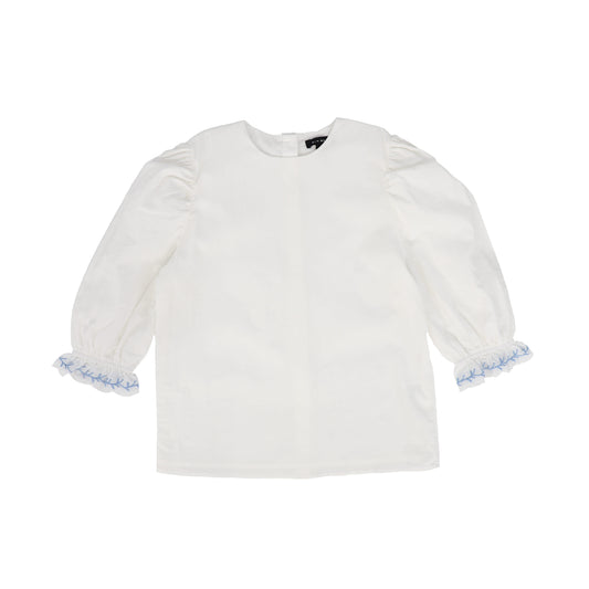 BAMBOO WHITE EMBROIDERED SCALLOP TRIM BLOUSE [FINAL SALE]