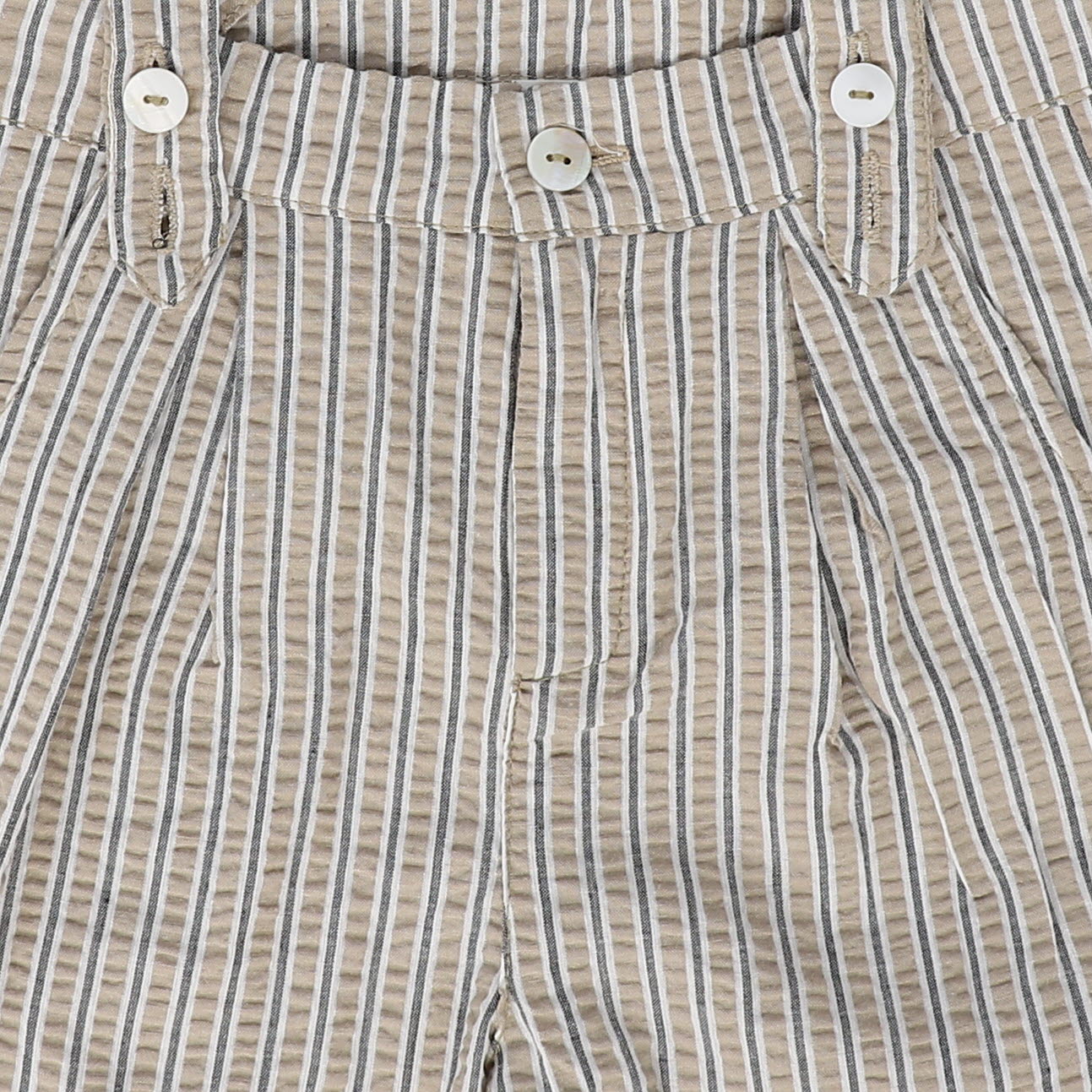 BACE COLLECTION WHITE/TAN THICK STRIPED SUSPENDER SHORTS [FINAL SALE]