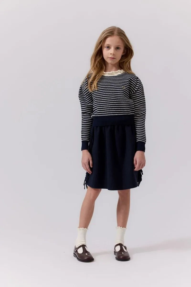 COTTIER NAVY STRIPED TRIM KNIT SWEATER