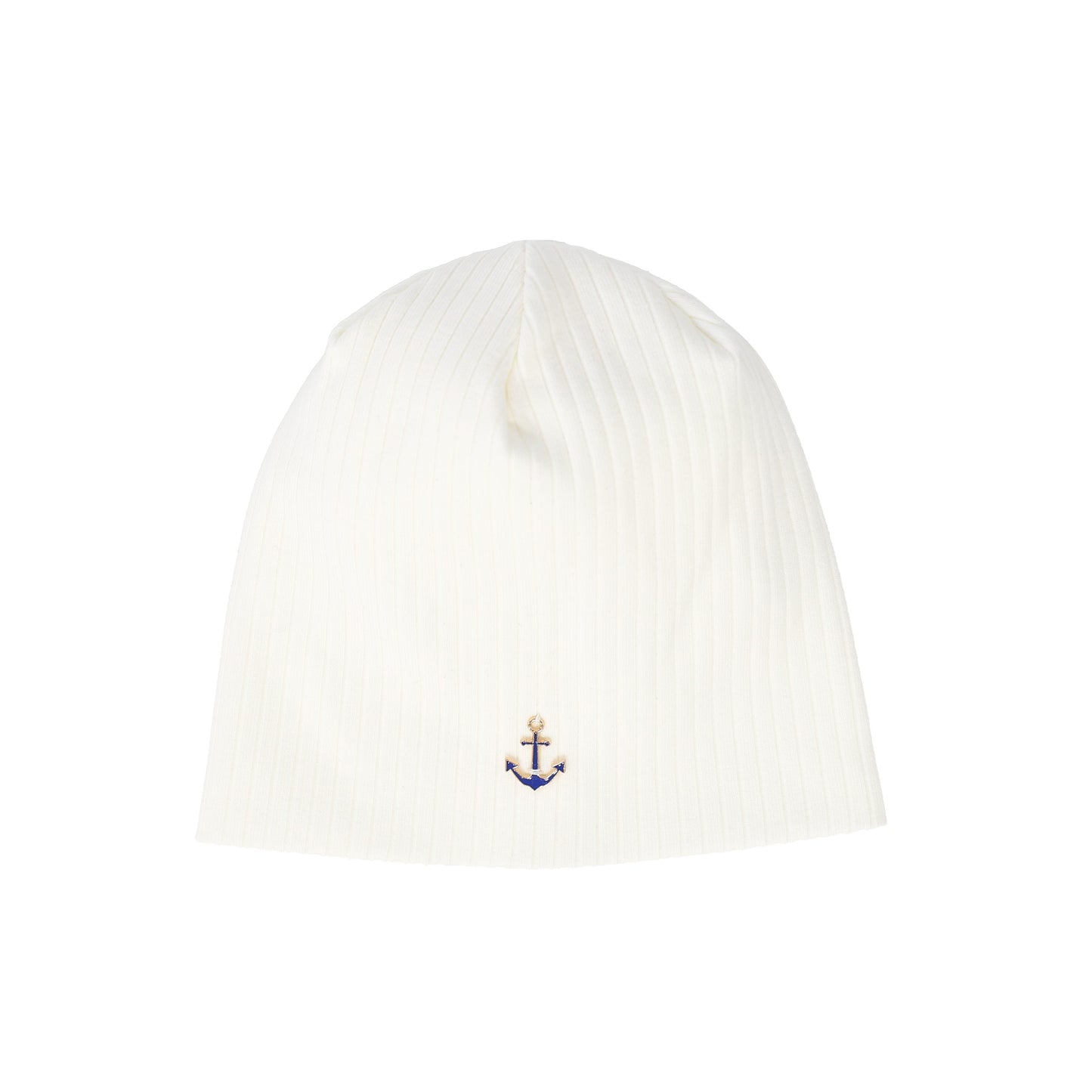 BEBE BEAUTE WHITE/BLUE RIBBED BOAT CHARM BEANIE