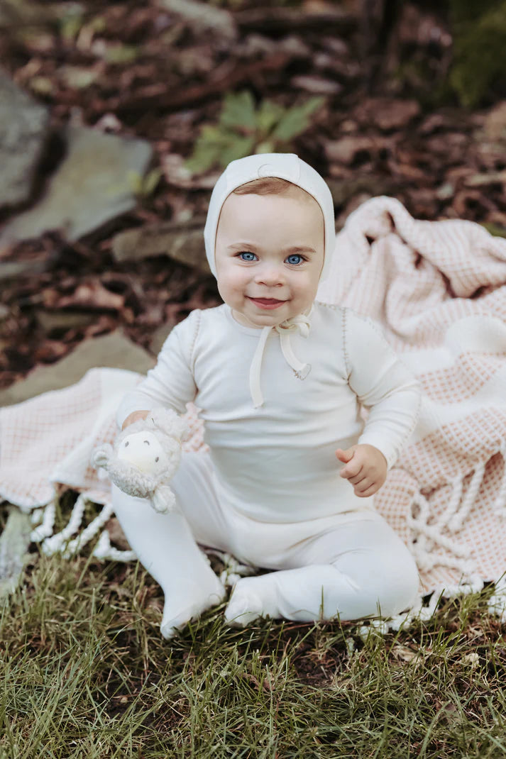 LAMOUR LOU CREAM/TAN HEART STITCHED FOOTIE