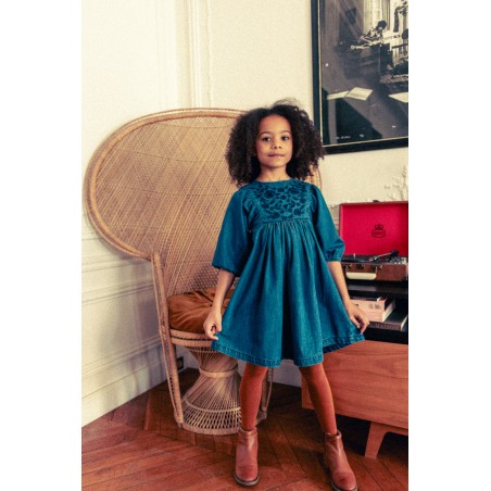 LOUIS LOUISE NAVY EMBROIDERED WAISTED DRESS