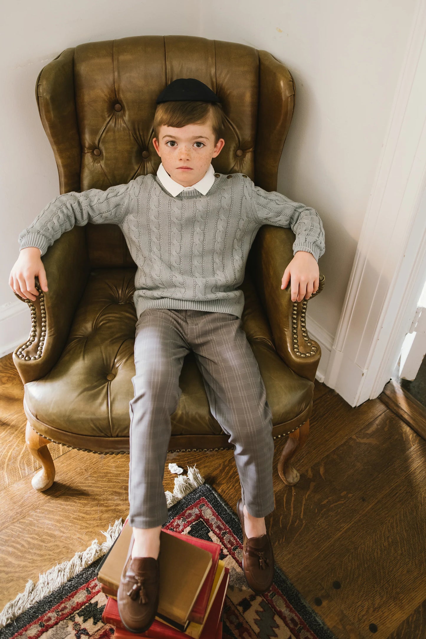 ANALOGIE MID GREY WINDOWPANE PLAID PANTS