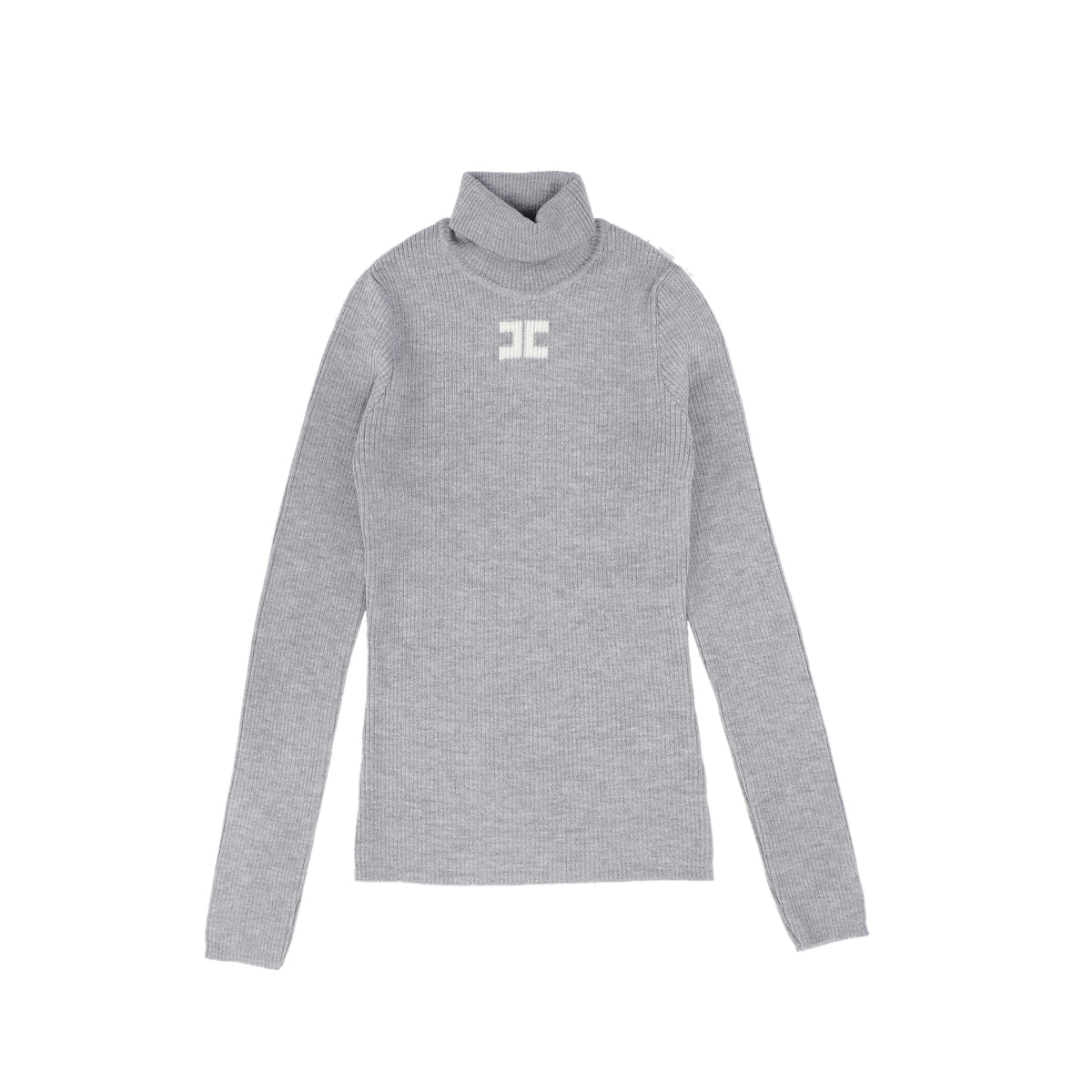 ELISABETTA FRANCHI GREY/WHITE LOGO RIBBED KNIT TURTLENECK