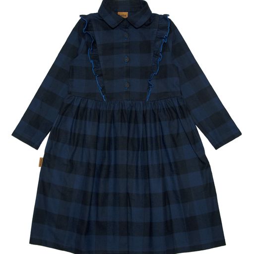 HEBE BLUE BLACK STRIPED RUFFLE DRESS
