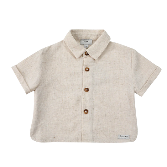 DONSJE TAUPE COLLARED BUTTON DOWN SS SHIRT [FINAL SALE]
