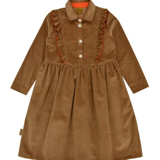 HEBE BROWN CORDUROY RUFFLE TRIM DRESS