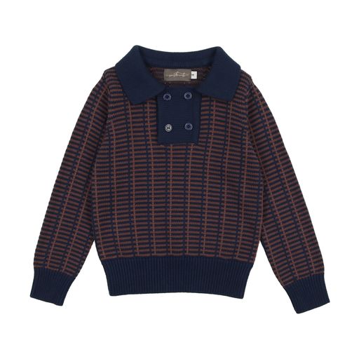 SWEET THREADS BLUE BROWN KNIT DESIGN TOP