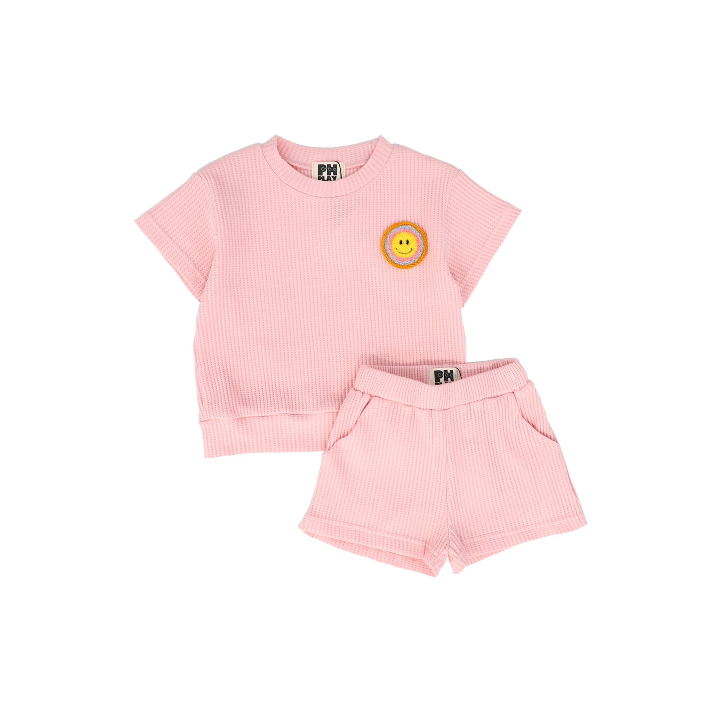 PETITE HAILEY PINK SMILE PATCH WAFFLE TEXTURED SET [FINAL SALE]