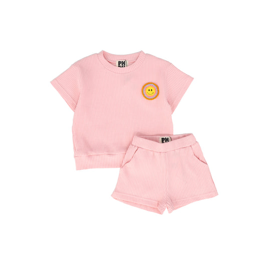 PETITE HAILEY PINK SMILE PATCH WAFFLE TEXTURED SET [FINAL SALE]