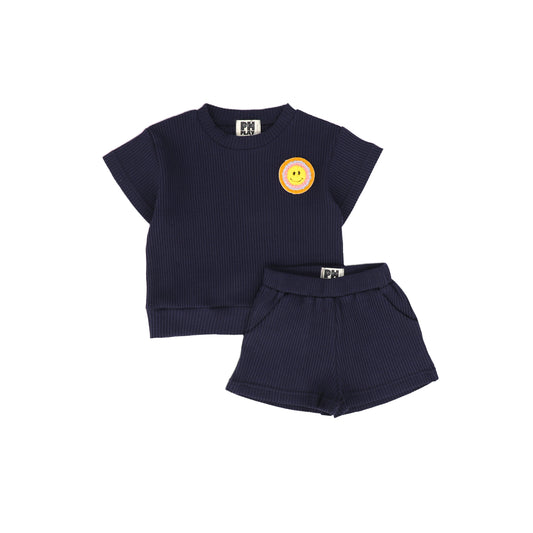 PETITE HAILEY NAVY SMILE PATCH WAFFLE TEXTURED SET [FINAL SALE]