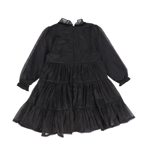 NICOLE MILLER BLACK RUFFLE COLLAR TIERED DRESS