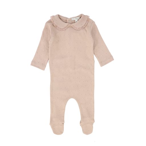 BEBE ORGANIC POWDER LACE TRIM COLLAR FOOTIE