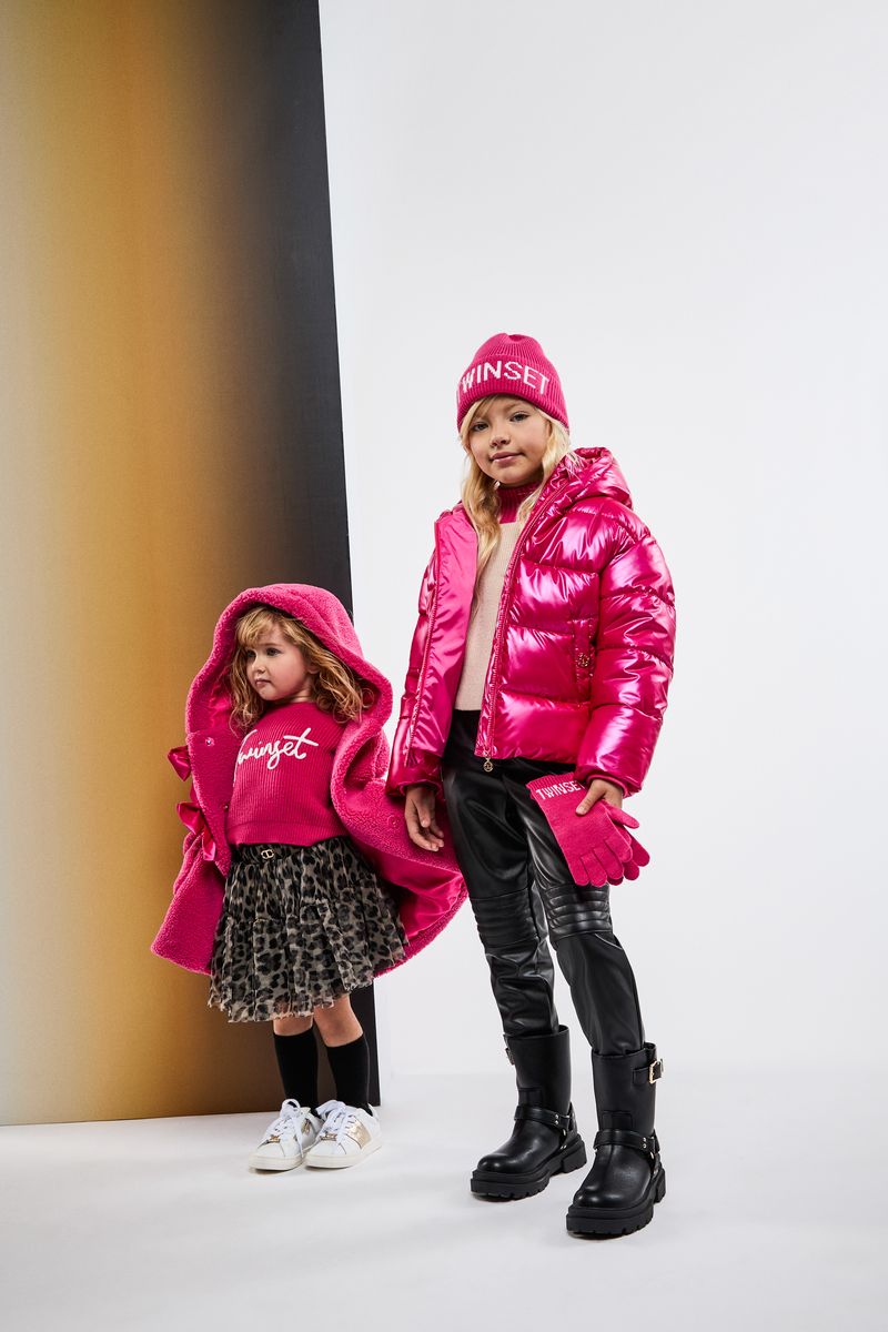 TWINSET HOT PINK LOGO RIBBED KNIT BEANIE