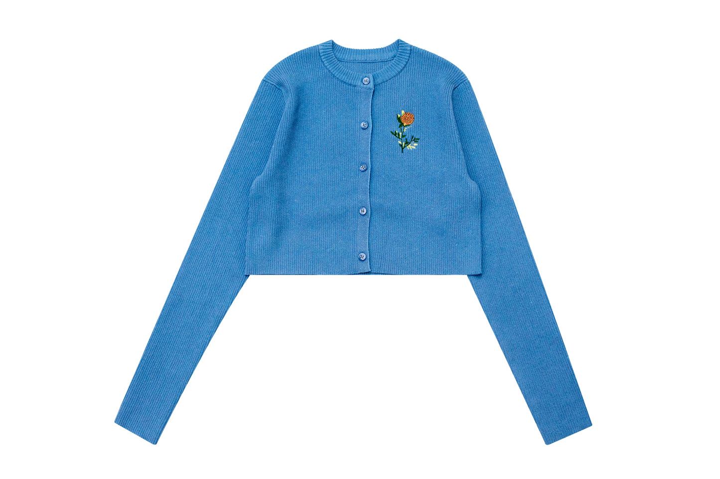 VALENTINA LIGHT BLUE EMBROIDERED FLOWER RIBBED CARDIGAN