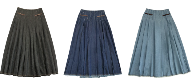 VALENTINA LT BLUE DENIM LEATHER BUCKLE PLEAT SKIRT