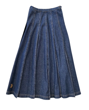 VALENTINA BLUE DENIM STITCHED SEAM PLEAT SKIRT