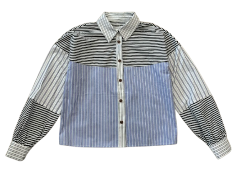VALENTINA PINK MIX STRIPE BUBBLE BLOUSE