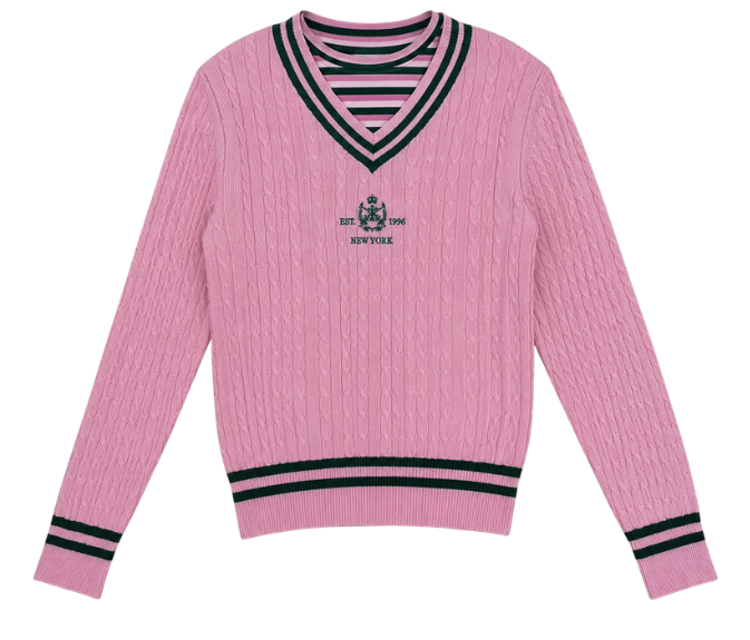 VALENTINA PINK CABLE KNIT STRIPED SWEATER