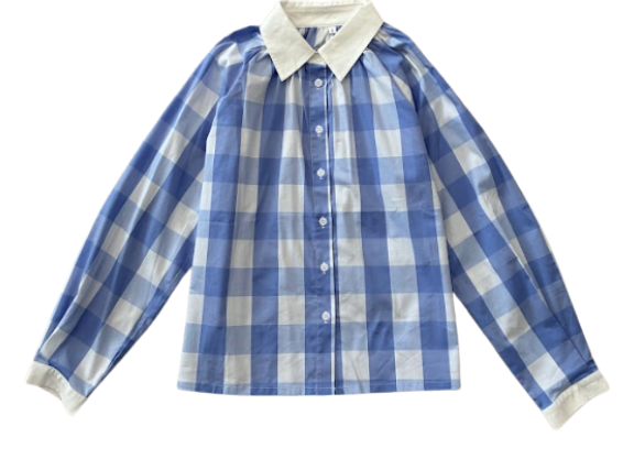 VALENTINA BLUE PLAID GINGHAM BLOUSE