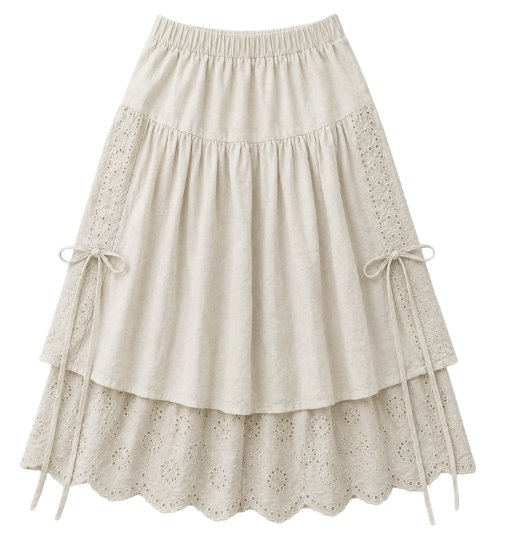 VALENTINA BEIGE LACE DOUBLE LAYER SKIRT