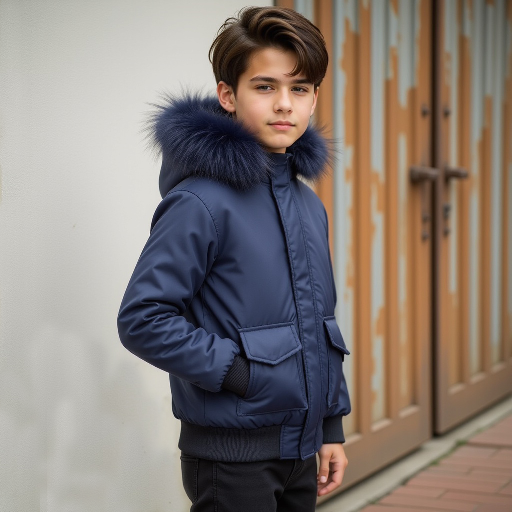 SCOTCH BONNET NAVY FUR TRIM POCKET BOMBER COAT